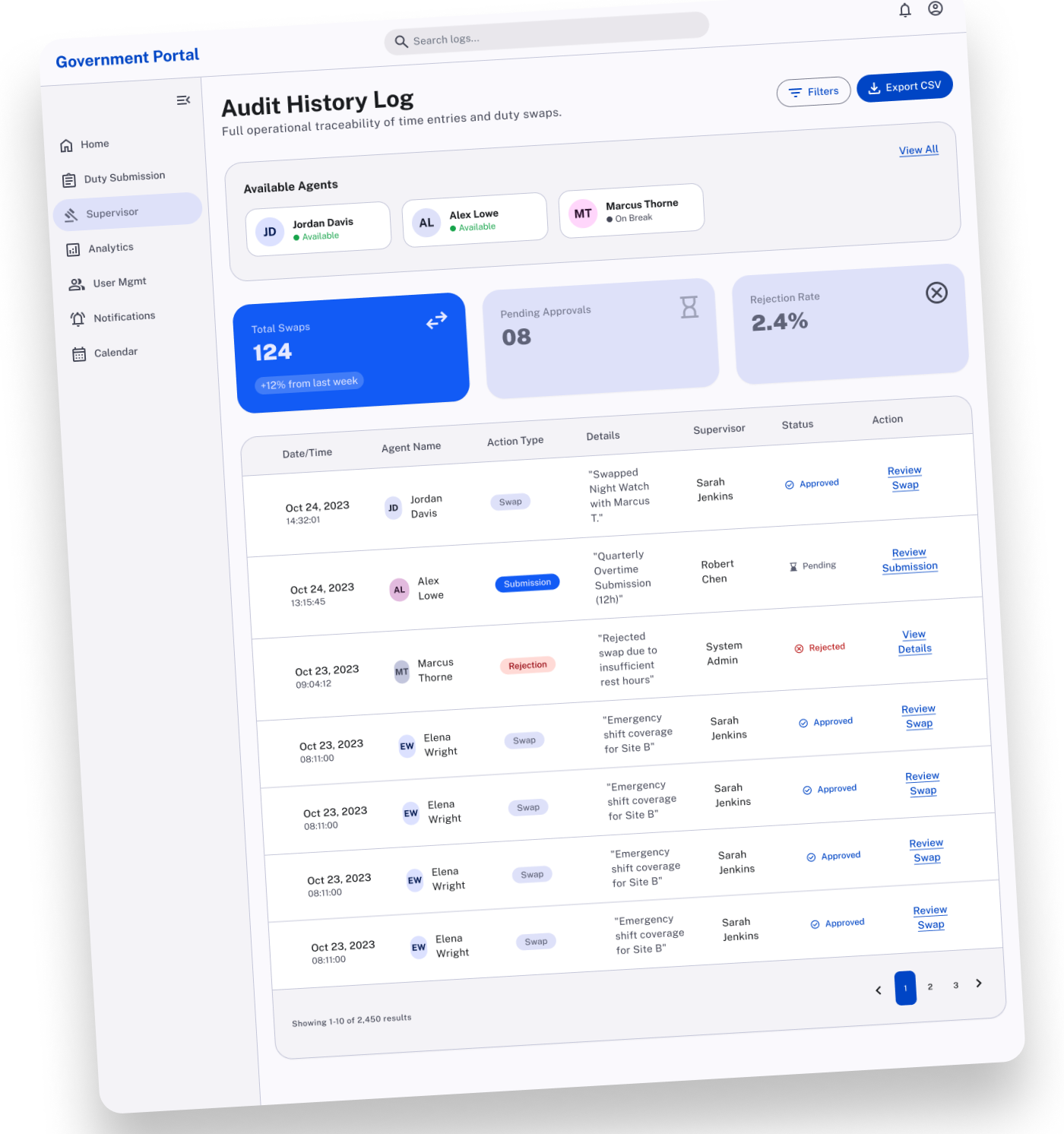Government Portal — Audit History Log